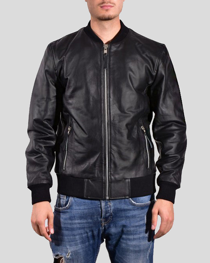 BRAN BLACK BOMBER LEATHER JACKET