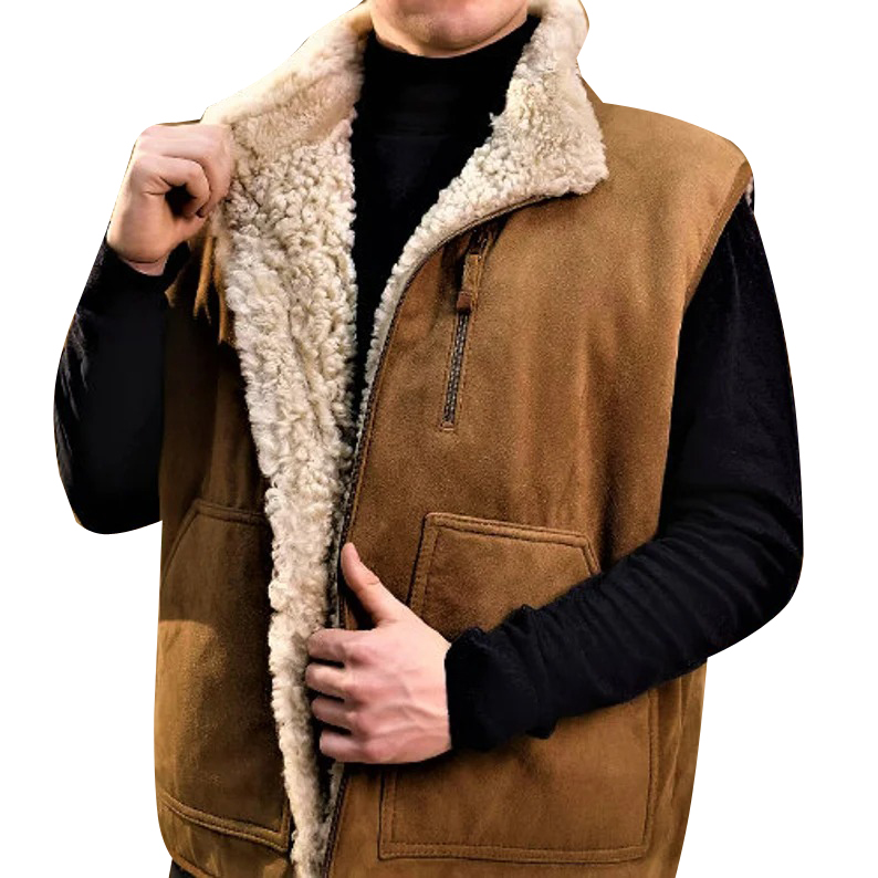 Men B3 Bomber Shearling Fur Sheepskin Suede Leather Vest