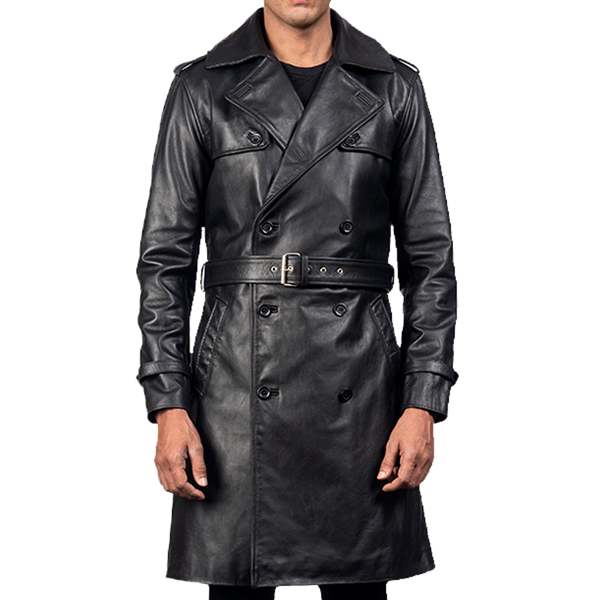 Men Black Leather Duster Coat