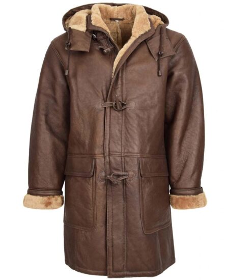Men's Brown Ginger Shearling Sheepskin Duffle Coat