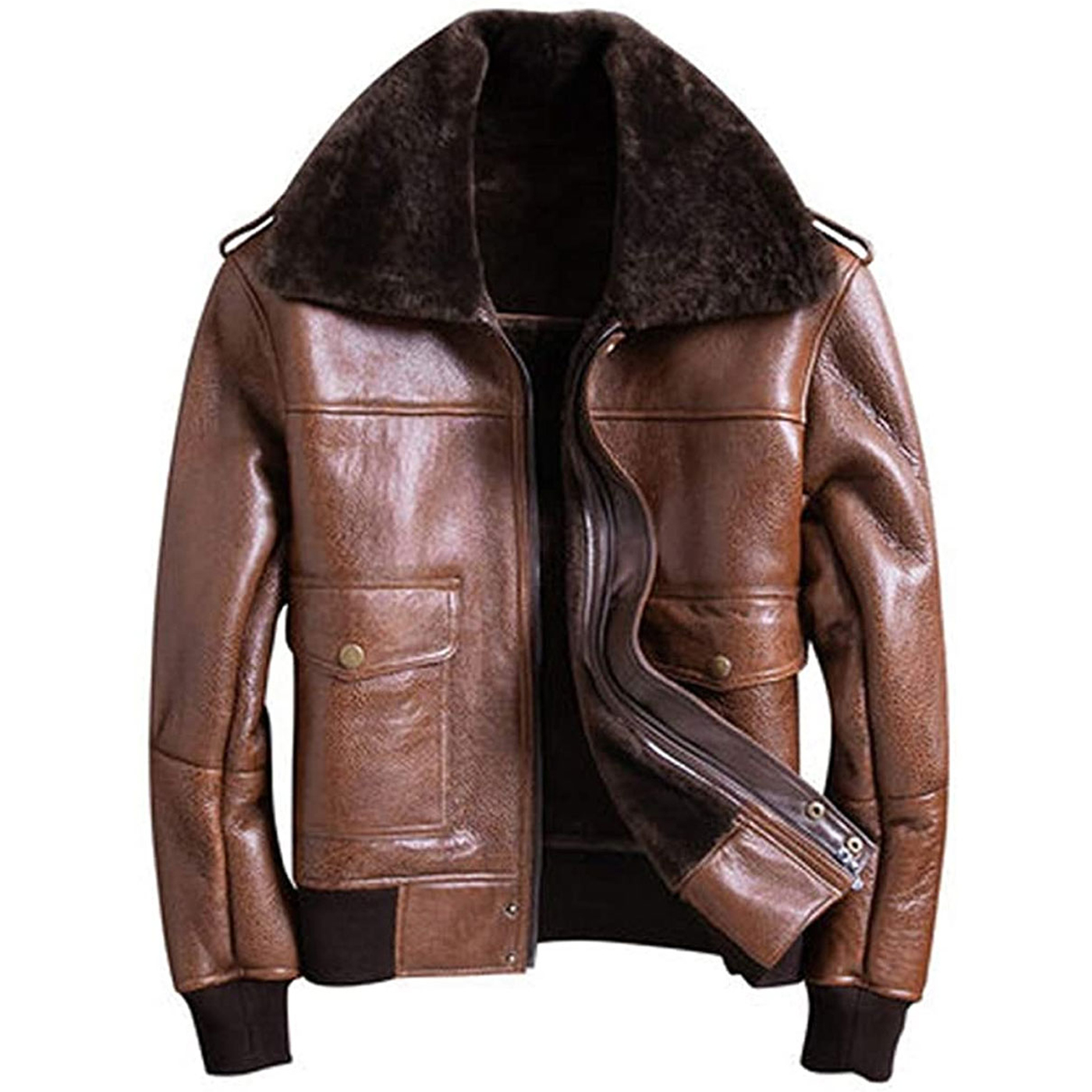 Men Brown Shearling Lined Leather Jacket