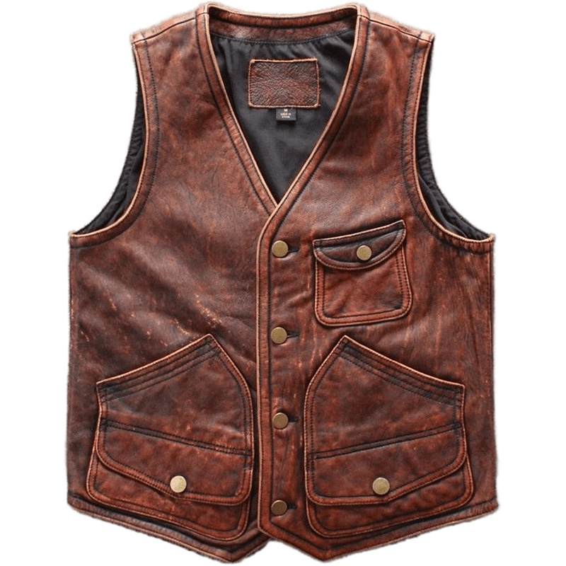 Men Genuine Leather Motorcycle Vest Sleeveless Jacket