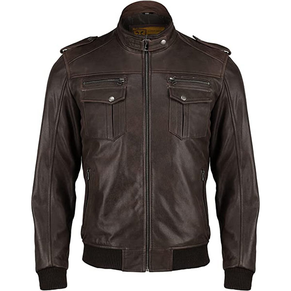 Men Real Leather Brown Bomber Jacket