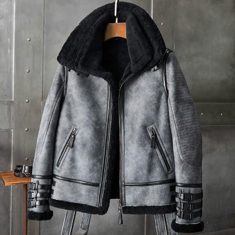 Men Shearling Coat B3 Bomber Jacket Short Fur Coat Jacket