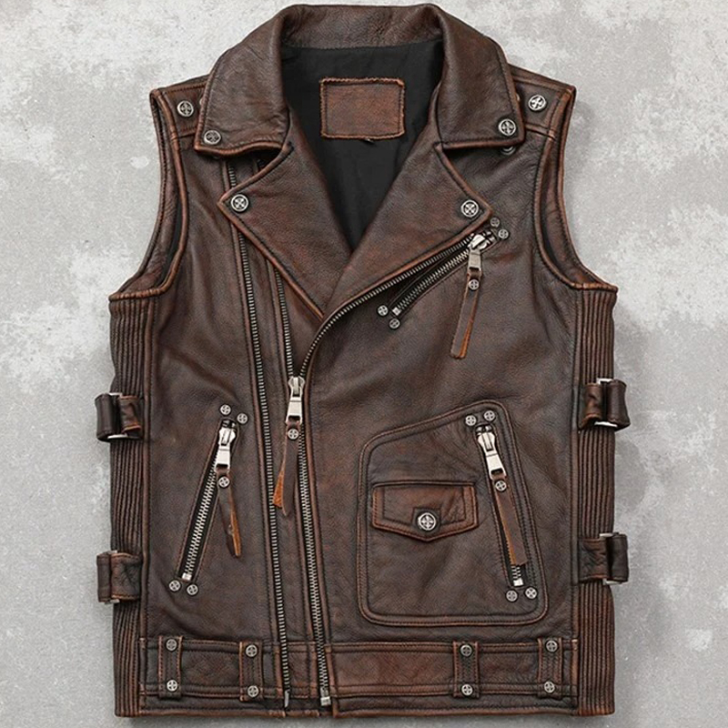 Men's Vintage Motorbike Genuine Leather Vest