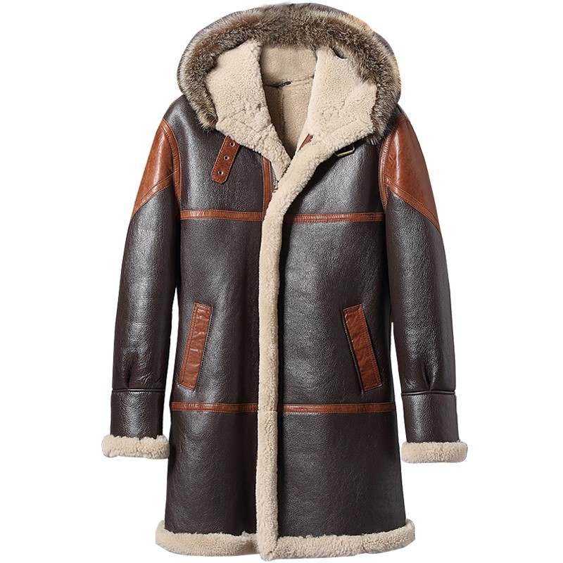 Men Vintage Sheepskin Parka Coat