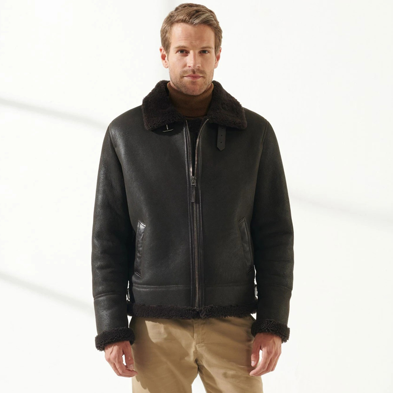 Men Aviator Brown Shearling Jacket