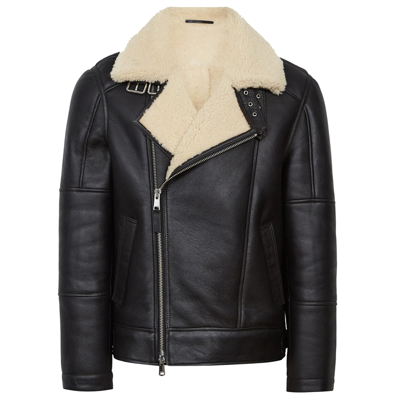 Men Black Shearling Aviator Jacket