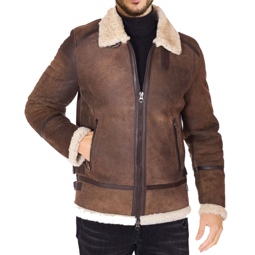 Premium Men's Distressed Brown Toscana Sheepskin Leather Jacket