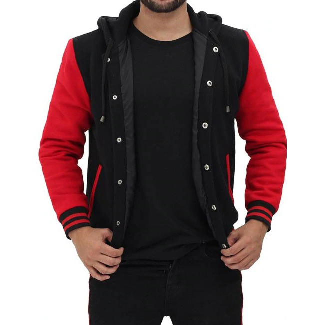 Salerno Baseball Hooded Red and Black Varsity Jacket