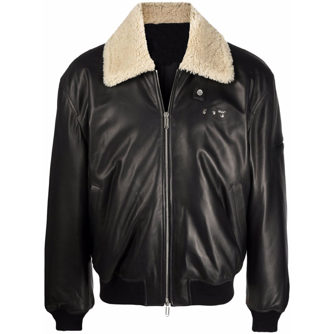 Shearling-Collar Leather Flight Jacket